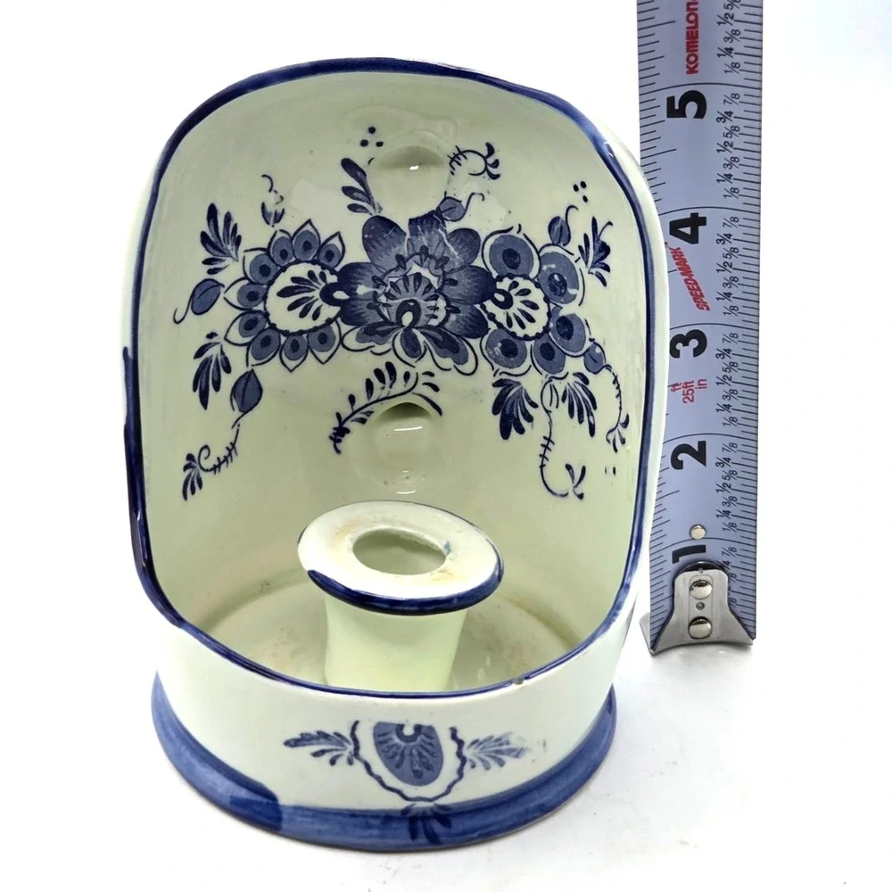 Wall  Candle‎ Holder Blue and White Porcelain  or Table Top With Handle  Vintage